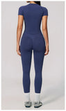 2PCS Women's Tracksuit Seamless Yoga Set Short Sleeve O Neck Workout T Shirts Fitness Suit Tight Hip Lifting Leggings Gym Sets