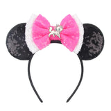 Kawaii Disney Mickey Mouse Ears Headbands For Girls Marie Cat Hairbands Headwear Adults Women Sequined 5" Bows Hair Accessories