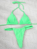 Wrinkled High Cut Mini Micro Thong Bikini Women Swimwear Female Swimsuit Two-pieces Bikini Set Halter Bather Bathing Suit Swim