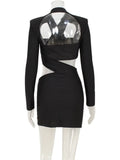 Ahagaga Sexy Club Women's Mini Dresses Solid Hollow Out V-Neck Regular Long Sleeves Sheath Bodycon Slim Fit Streetwear Vestidos