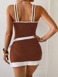 Sexy Black Contrast One Piece Swimsuit Skirt Sets Women Metal Starfish Hollow Out Slim Tummy Control Bathing Suit Swimwear XXL