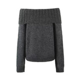 Foridol Slash Neck Dark Grey Mohair Women Sweater Pullover Femme Casual Loose Trendy Style Autumn Winter Knitted Pullover