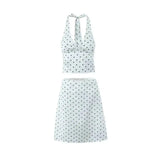 2026 Women Vintage Black White Polka Dot A-line Knee Length Skirt Sexy Low Waist Holiday Summer Skirts Slim Mini Skirts J7L2