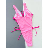 Deep V Neck Lace Up High Leg Cut Women Swimwear One Piece Swimsuit Female Wrap Around Monokini Bather Bathing Suit Swim K4719