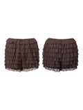 Women’s Layered Ruffle Bloomers Fashion Low Waist Bow Front Solid Color Shorts Casual Summer Mini Shorts