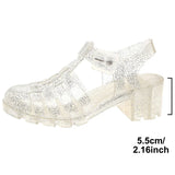 2026 New High Heels Transparent Sandals Women Summe Sequins Thick Heeled Rome Sandalias Mujer Closed Toe Beach Sandles Woman