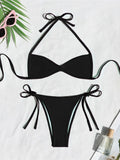 XS - L Halter High Leg Cut Bikini Female Swimsuit Women Swimwear Two-Pieces Bikini Set Strappy Bather Bathing Suit Swim V8276
