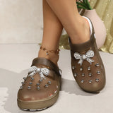 Pearls Bow Decor Platform Mules Sandals Women 2026 Anti Slip Sole Slip On Clogs Shoes Woman Breathable Thick Botom Beach Sandles