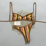 Crochet Striped Brazilian Bikini Women Swimsuit Female Swimwear Two-pieces Bikini Set High Leg Cut Bather Bathing Suit Swim Lady