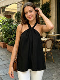 Women Tie-up Halter Tops Loose Solid Color Sleeveless Open Back Ruffled Vest Stylish Summer Streetwear