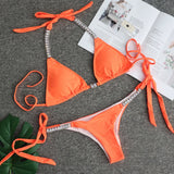 4 Colors Sexy Bikini Women Solid Luxe Rhinestone Bandage Halter Swimwear Swimsuit Female Bikinis Set Bathing Suit Beach Thong