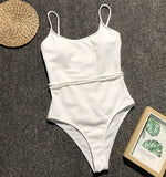 4 Colors Sexy One Piece Swimsuit Swimwear Women Solid Special Fabric Bathing Suit Beachwear with Waistband Maillot De Bain Femme