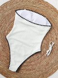 S - XXL  Splicing Wrinkled Bandeau One Piece Swimsuit Women Swimwear Female Slim Monokini High Cut Bathing Suit Swim Beachwear