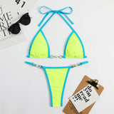 New Micro Bikini Set for Woman Chain Link Swimsuit Sexy Backless Neck Lace-up Bathing Suit Beachwear Female Push Up Swimwear
