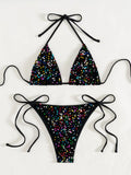 Sexy Sequin Blue Micro Bikini Set Women Shiny Push Up Bra Tie Side Triangle Swimsuit Summer Bathing Suit Holiday Swimwear 2026