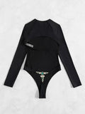 New Long Sleeve G String Diamond Bikini Female Backless Swimwear One Piece Swimsuit Women Monokini Sexy Bather Bathing Suit Swim