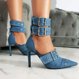 2026 Spring Fashion New Sexy Nightclub Party Pointed Toe Metal Buckle Decorated High Heel Shoes Women's Shoes Size 34-48