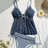 New 2026 Fashion Swimsuit Women Frill Trim Tankini Strappy Vest with Bow Swimwear Ruffles Beachwear Holiday Look Bathing Suits