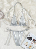 DEKA PU Faux Bikini Set Leather Halter High Leg Cut Female Swimsuit Women Sliver Swimwear Bikini Bather Bathing Suit Swim