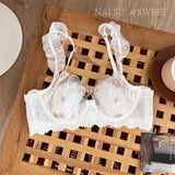 Pure Desire Minimizer Bra Rabbit Ear Cup Ultra Thin Support for Large Bust Retro Embroidered Lace Lingerie Set Women S-XL MOYISU