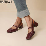 NASBAVI Fashion Women Pumps Slingback Sandals Square Toe Patent Leather Block High Heeled Mary Jane Shoes Ladies Gold Silver