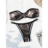 Snake Skin Printed Bandeau High Cut Bikini Female Swimsuit Women Swimwear Two-Pieces Bikini Set Bather Bathing Suit Swim V5344
