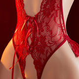Adult Women's Sexy Underwear Semi-Coverage Bra With Steel Bra Push-Up Red Erotic Bodysuit Hot Crotchless Porn Lingerie Body Set