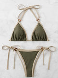 Women Green Halter Micro Ring String Bikini Sets Two Pieces Tie Thong Swimsuit Swimwear Bathing Suit Beach Outfits Biquini