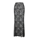 Summer Women's Sheer Floral Lace Elegant Skirt Elastic Waist See Through Sexy Long Skirt for Party Beach Streetwear