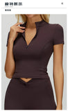 Naked Yoga T Shirts Women Stand Up Collar Zipper Tight Sports Shirts Outdoor Solid Short Sleeved Gym Running Fitness Tank Tops
