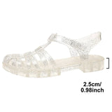 Women's Transparent Roman Sandals 2025 Closed Toe Low Heels Summer Sandals Women Fashion Woven Non Slip Beach Sandles Woman