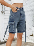 Women Cargo Denim Shorts Casual Summer Loose Solid Colors Jean Short Pants for Vacation Beach Club Streetwear