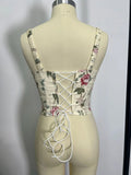 Countryside Style Floral Print Camisole Women Lace Front Tie Slim Fishbone Tank Top Summer Y2K Chic Lady Corset Streetwear