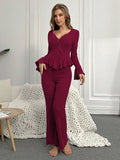 Autumn Winter Two Pieces Pajamas Sets Women Sleepwear Sexy V Neck Long Sleeve Tops and Trousers Set Loungewear Home Clothes