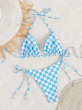 Sexy Pink Plaid Micro Bikini 2026 Women Halter Push Up Bra Tie Side Thong Swimsuit Brazilian Beach Bathing Suit Swimwear Biquini
