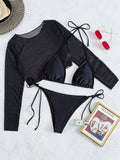 DEKA Black Cove Up Bikini Set Tied High New Women's Bikini Swimsuit Set Long Sleeve Separate Design Cross-Border Swimwear