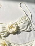Sexy 3D Flower Patchwork Swimwear Thong Bikini 2024 Women Lace-up Swimsuit Halter Drawstring Swimming Bathing Suit Biquini Mujer