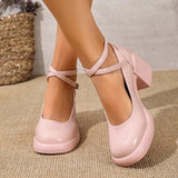 Fashion Ankle Strap Mary Janes Women 2026 PU Heel Pumps Woman  Party High Heels Shoes Female