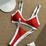 DEKA Swimsuit Bordered Bathsuit Bikini Set Women Swimwear Beachwear Female Bathing Suit Patchwork Basic Bikini Push-up Swim