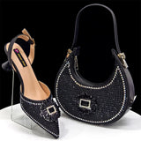 doershow Italian Shoes And Bag Sets For Evening Party With Stones Italian Leather Handbags Match Bags!  HFG1-21