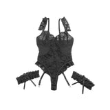 Plus Size Sheer Mesh Teddy Bodysuit for Women Sexy Lace Lingerie Set with Adjustable Garter Belt Curvy Nightwear Romantic Outfit