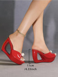 New Summer Fashion Design Peep Toe Beaded Slippers Platform Sandals Women Hollow Heels Female Shoes Zapatos Mujer
