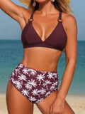 S - XL Printed Female Swimsuit High Waist Bikini Women Swimwear Two-Pieces Bikini Set Cross Back Bather Bathing Suit Swim V7663