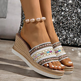 Bohemian Style Wedges Sandals for Women 2026 Summer High Heels Platform Slippers Woman Plus Size 43 Thick Sole Rome Sandals