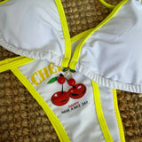 Cherry Print Mesh Short Sleeve Mini Bikini Female Swimsuit Women Swimwear Three-pieces Bikini Set Bathing Suit Swim Beachwear