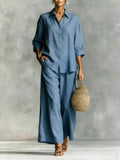 2026 spring and summer women's suit cotton and linen wide-leg pants suit