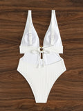 Striped Deep V Neck Cut Out Female Swimwear One Piece Swimsuit Women High Leg Cut Monokini Backless Bathing Suit Swim Bodysuit