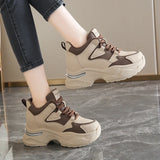 Chunky Platform Women Sport Sneaker Lace-Up Thick Bottom Vulcanize Shoes Woman Spring Autumn Pu Leather Breathable Running Shoes