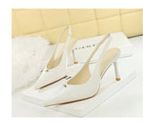 BIGTREE Shoes Sweet Metal Decoration Women Pumps Pointed High Heels silks satins heeled Sandals Women Summer Shoes Stiletto 8 cm