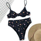 New Sexy Butterfly Printed High Waist Bikini Female Swimsuit Women Swimwear Two-Pieces Bikini Set Bather Bathing Suit Swim V3067